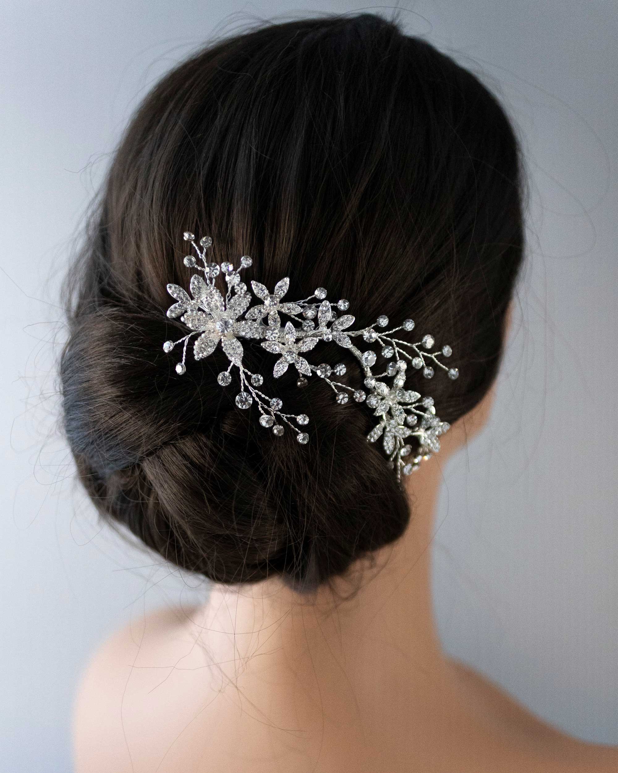 Decorative Bridal Hair Clip of Rhinestone Flowers - Cassandra Lynne