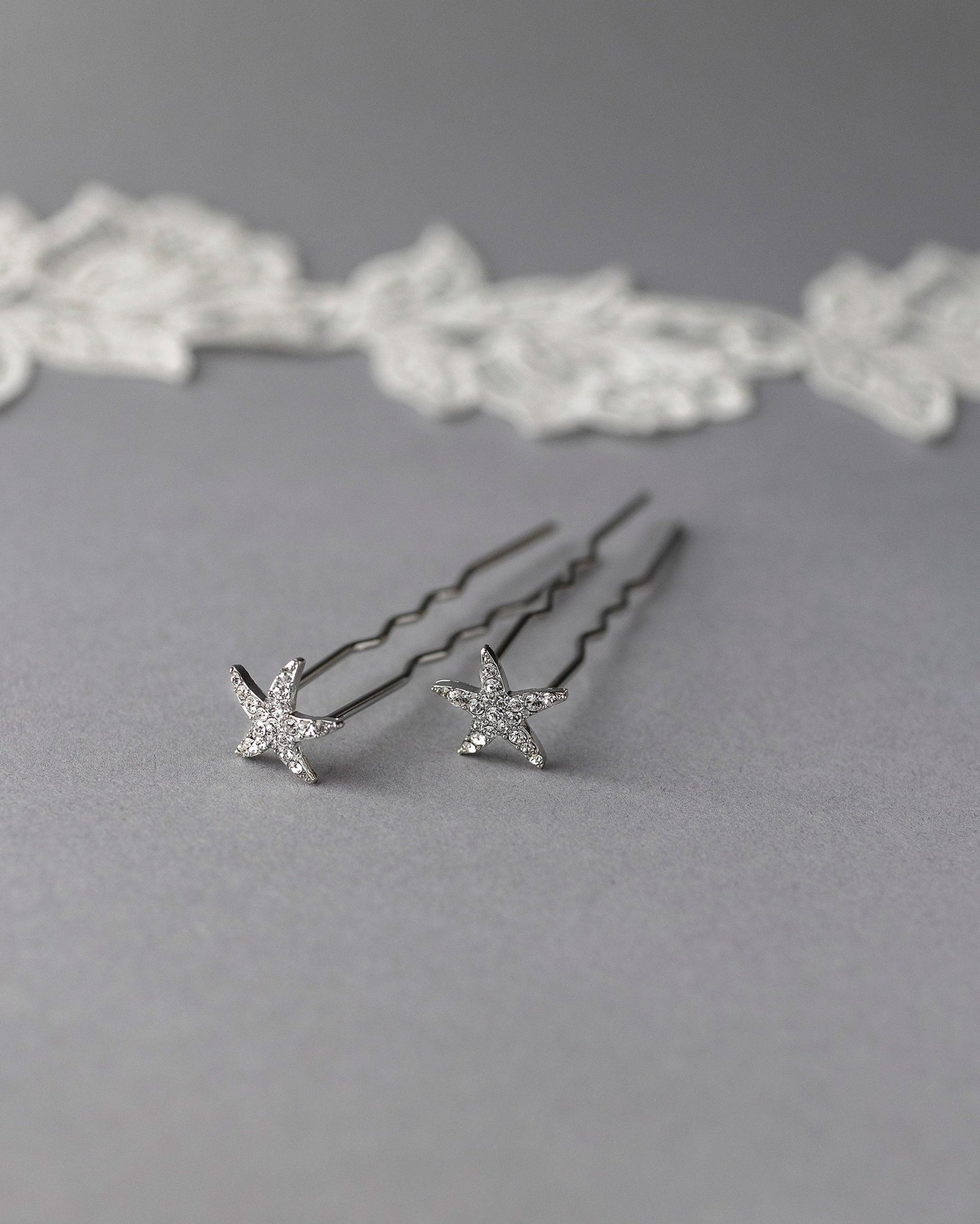 Crystal Starfish Hair Pin Set in Silver - Hair Pins - Cassandra Lynne
