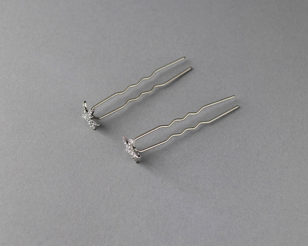 Crystal Starfish Hair Pin Set in Silver - Hair Pins - Cassandra Lynne