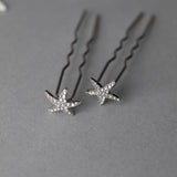 Crystal Starfish Hair Pin Set in Silver - Hair Pins - Cassandra Lynne