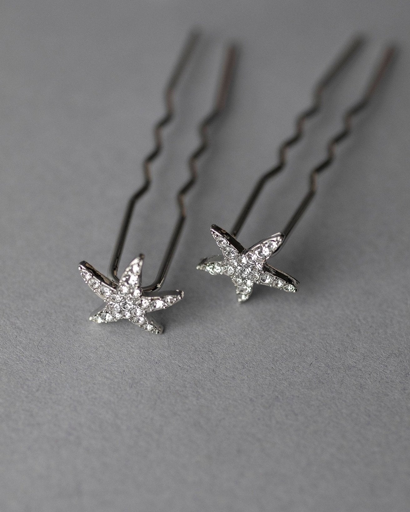 Crystal Starfish Hair Pin Set in Silver - Hair Pins - Cassandra Lynne
