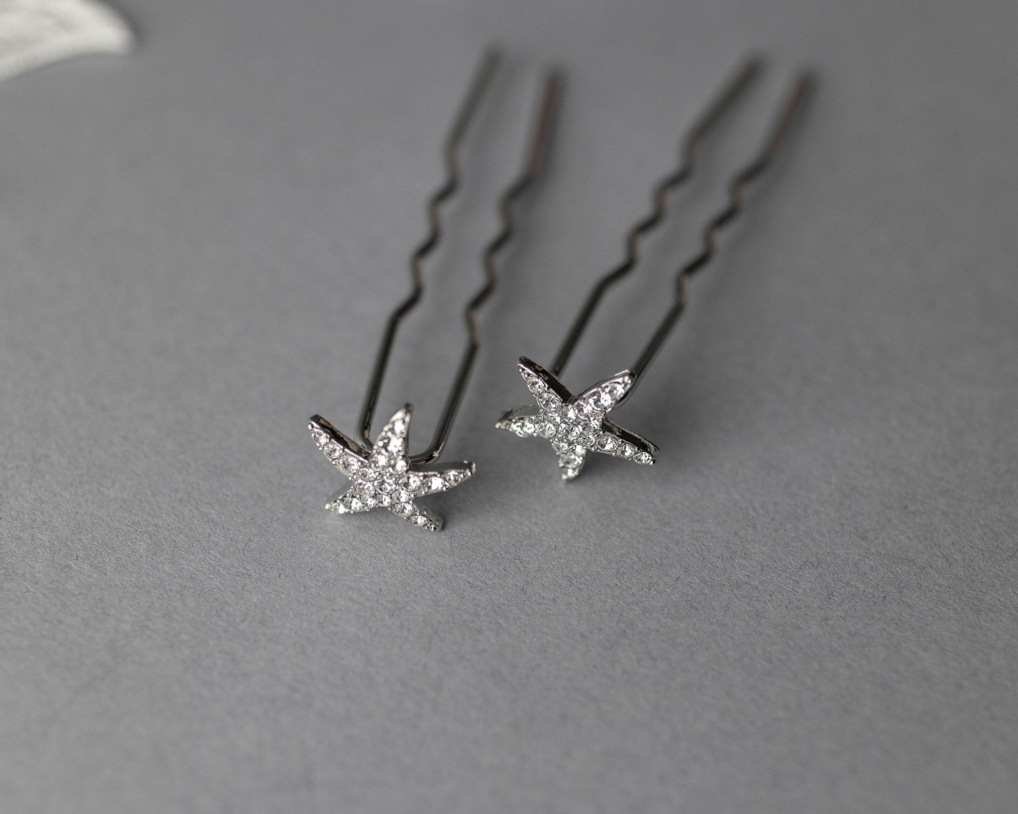 Crystal Starfish Hair Pin Set in Silver - Hair Pins - Cassandra Lynne