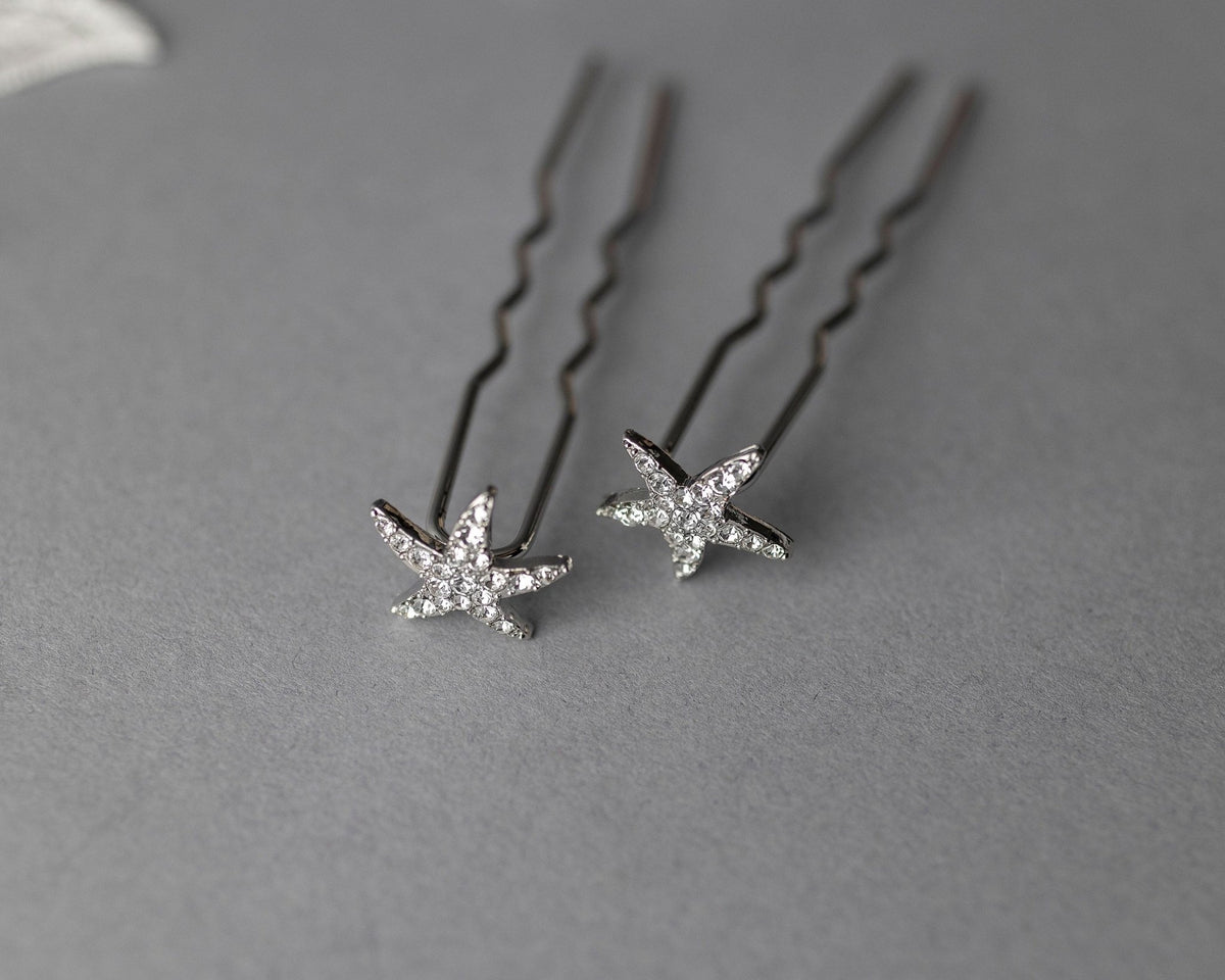 Crystal Starfish Hair Pin Set in Silver - Hair Pins - Cassandra Lynne