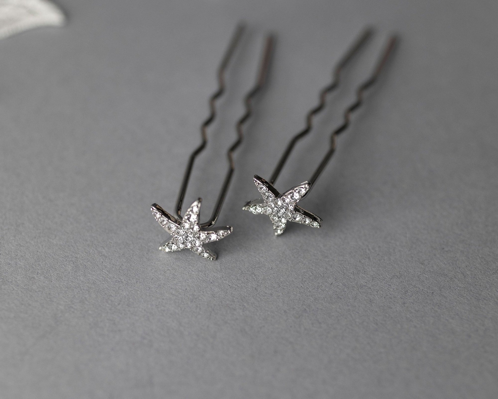 Crystal Starfish Hair Pin Set in Silver - Hair Pins - Cassandra Lynne