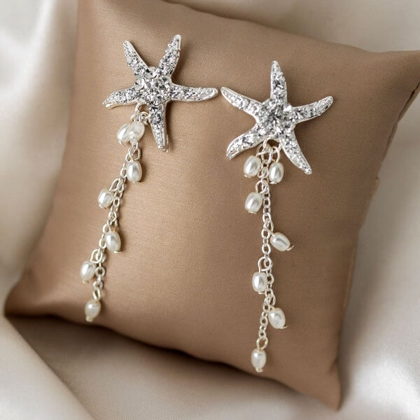 Crystal Starfish Pearl Dangle Earrings - Earrings - Cassandra Lynne