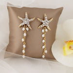Crystal Starfish Pearl Dangle Earrings - Earrings - Cassandra Lynne