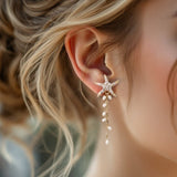 Crystal Starfish Pearl Dangle Earrings - Earrings - Cassandra Lynne