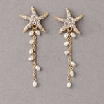 Crystal Starfish Pearl Dangle Earrings - Earrings - Cassandra Lynne