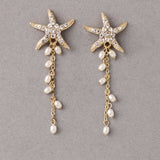 Crystal Starfish Pearl Dangle Earrings - Earrings - Cassandra Lynne