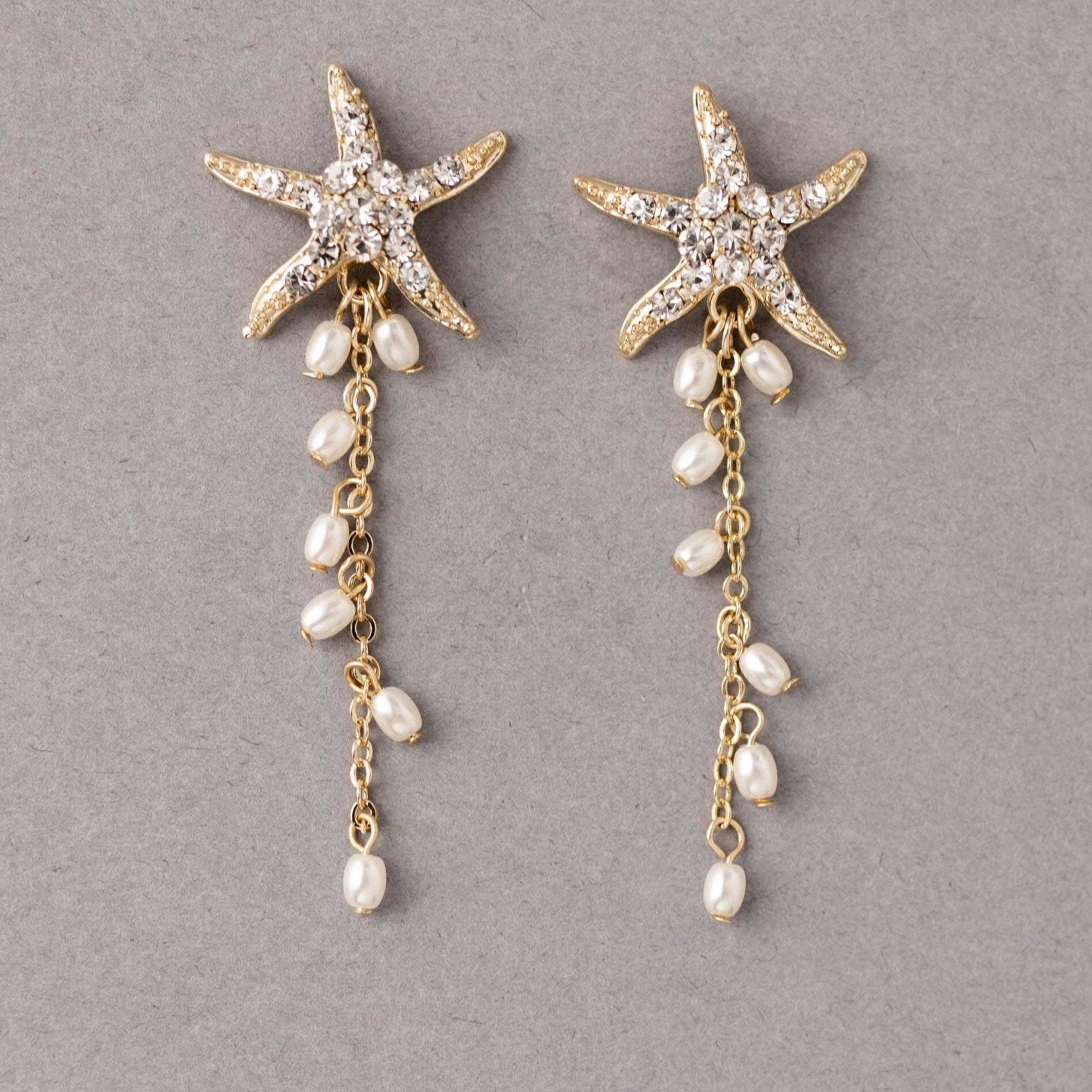Crystal Starfish Pearl Dangle Earrings - Earrings - Cassandra Lynne