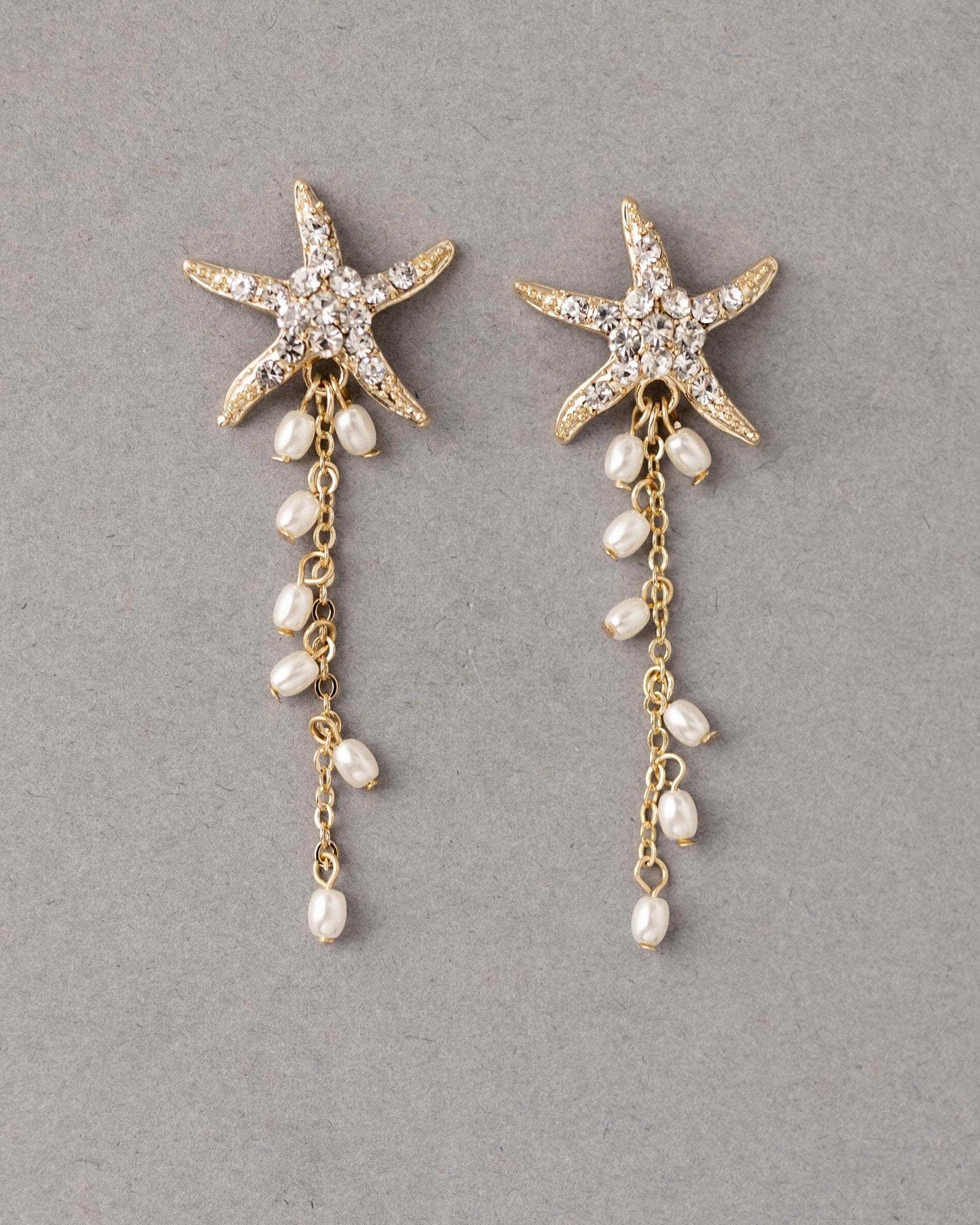 Crystal Starfish Pearl Dangle Earrings - Earrings - Cassandra Lynne