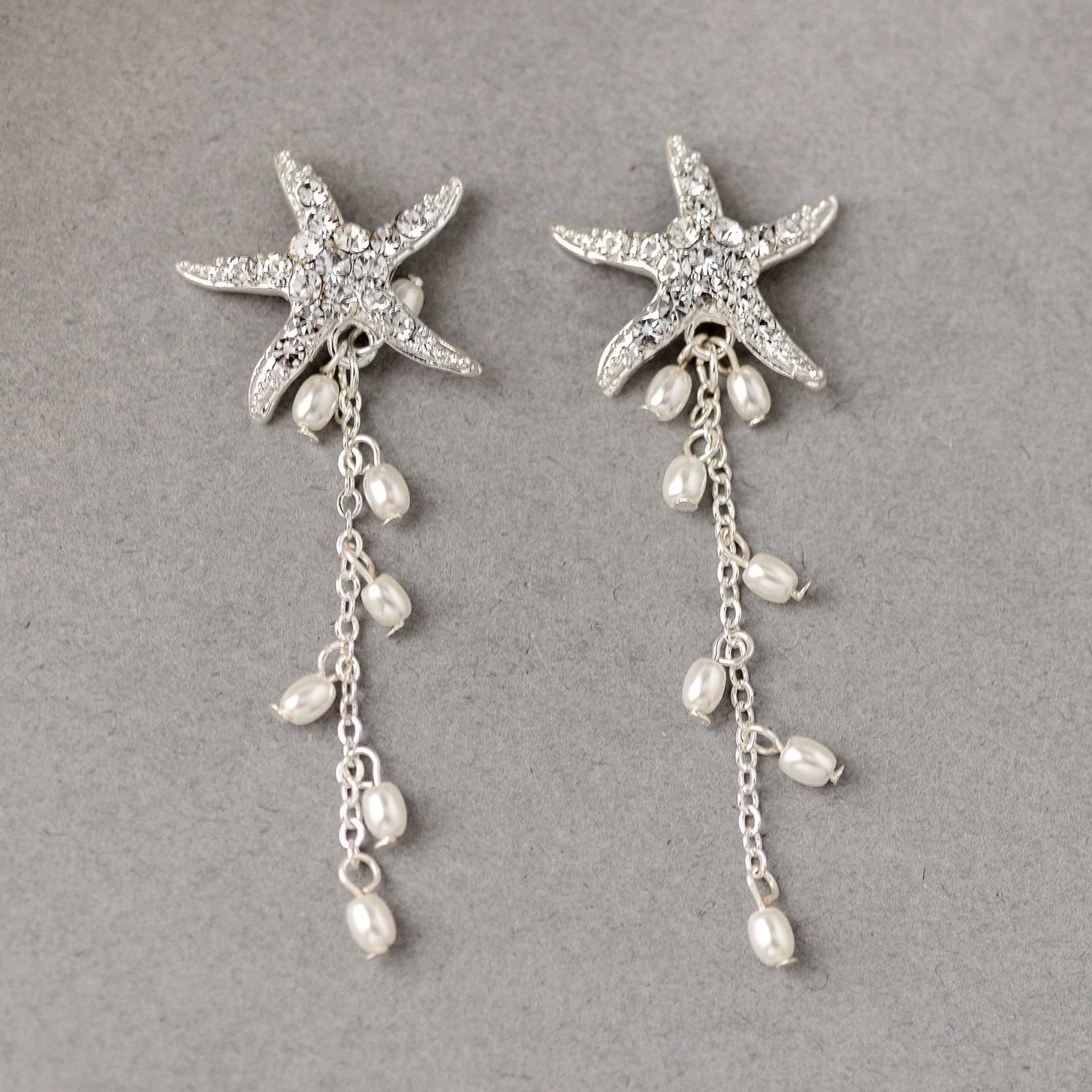 Crystal Starfish Pearl Dangle Earrings - Earrings - Cassandra Lynne