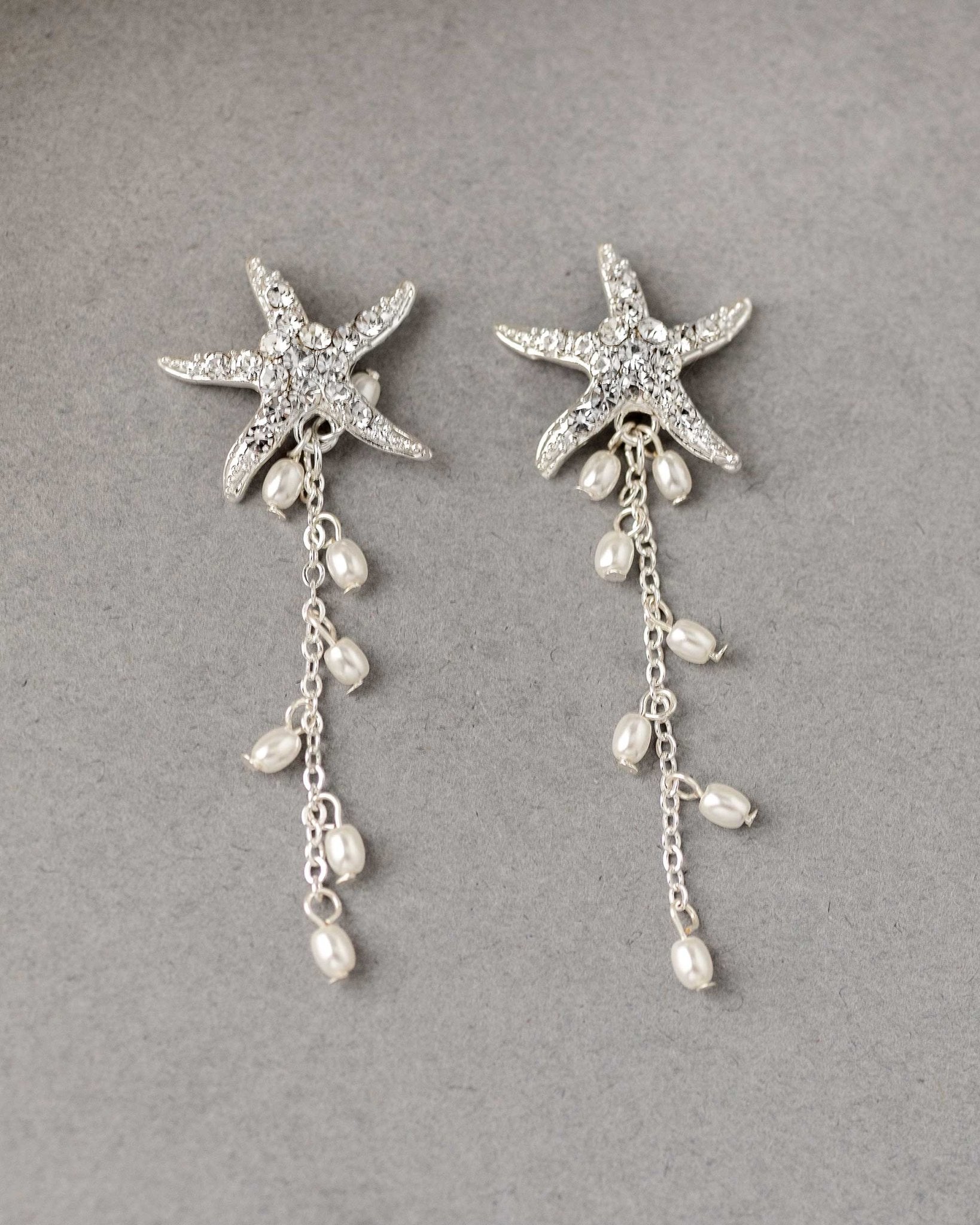 Crystal Starfish Pearl Dangle Earrings - Earrings - Cassandra Lynne