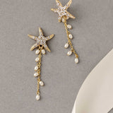 Crystal Starfish Pearl Dangle Earrings - Earrings - Cassandra Lynne