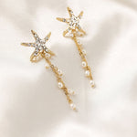 Crystal Starfish Pearl Dangle Earrings - Earrings - Cassandra Lynne