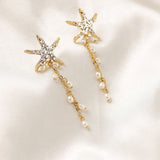 Crystal Starfish Pearl Dangle Earrings - Earrings - Cassandra Lynne