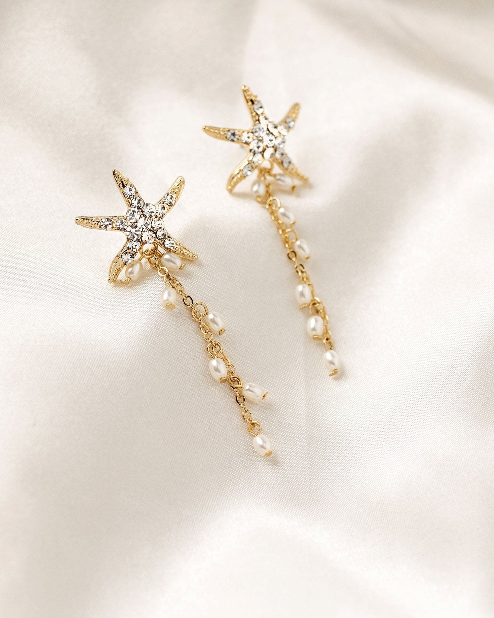 Crystal Starfish Pearl Dangle Earrings - Earrings - Cassandra Lynne