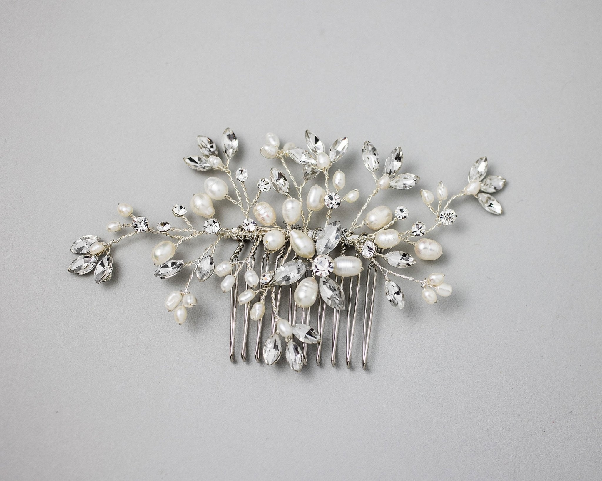 Cultured Pearl and Rhinestone Bridal Hair Comb - Hair Comb - Cassandra Lynne