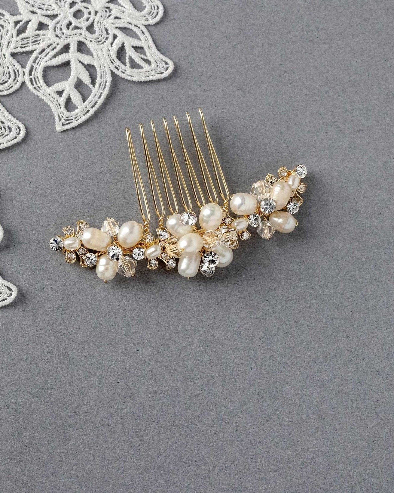 Cultured Pearl Crystal Comb for the Bride - Hair Comb - Cassandra Lynne