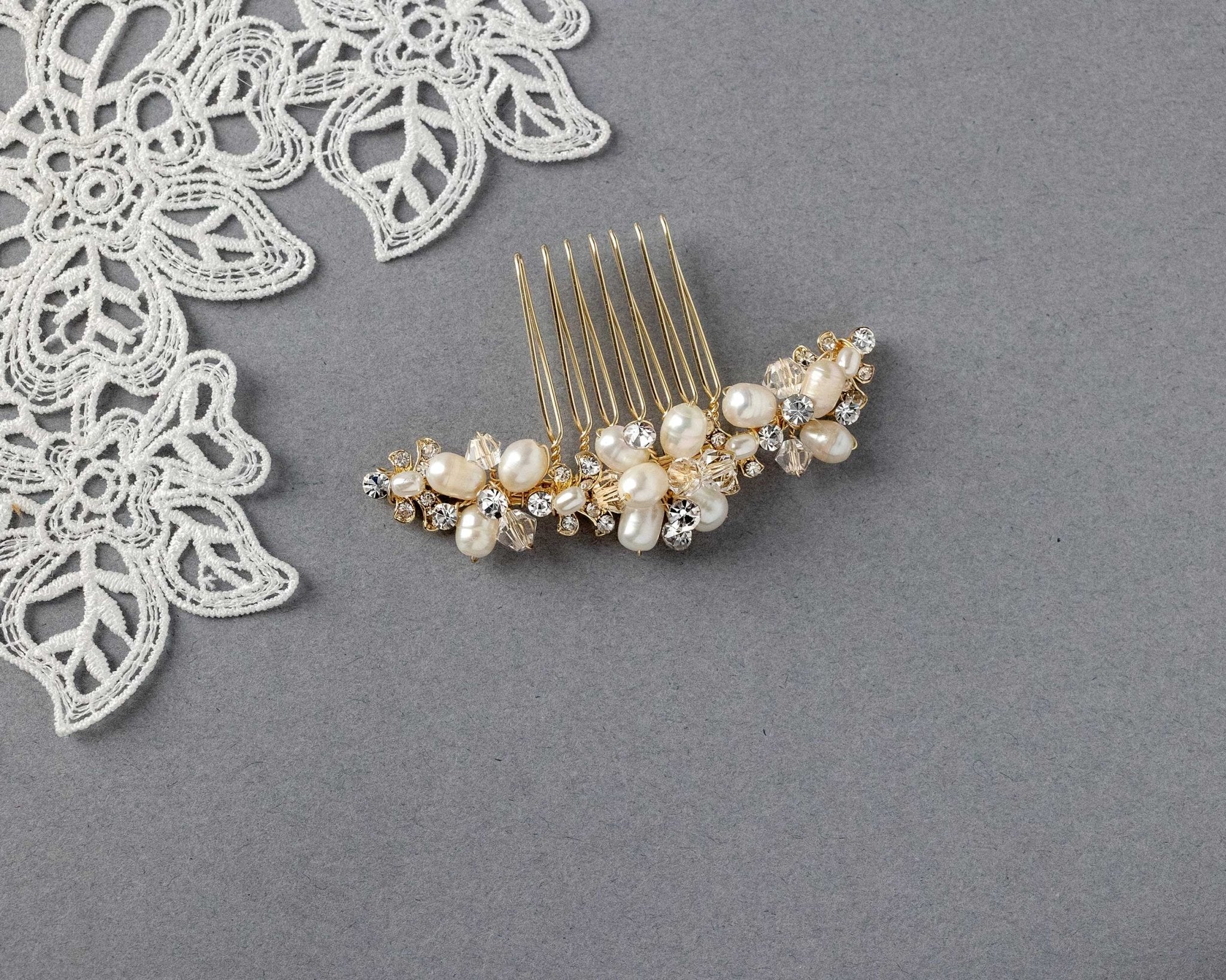 Cultured Pearl Crystal Comb for the Bride - Hair Comb - Cassandra Lynne