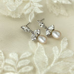 Cultured Pearl Drop Earrings and CZ Jewels - Cassandra Lynne