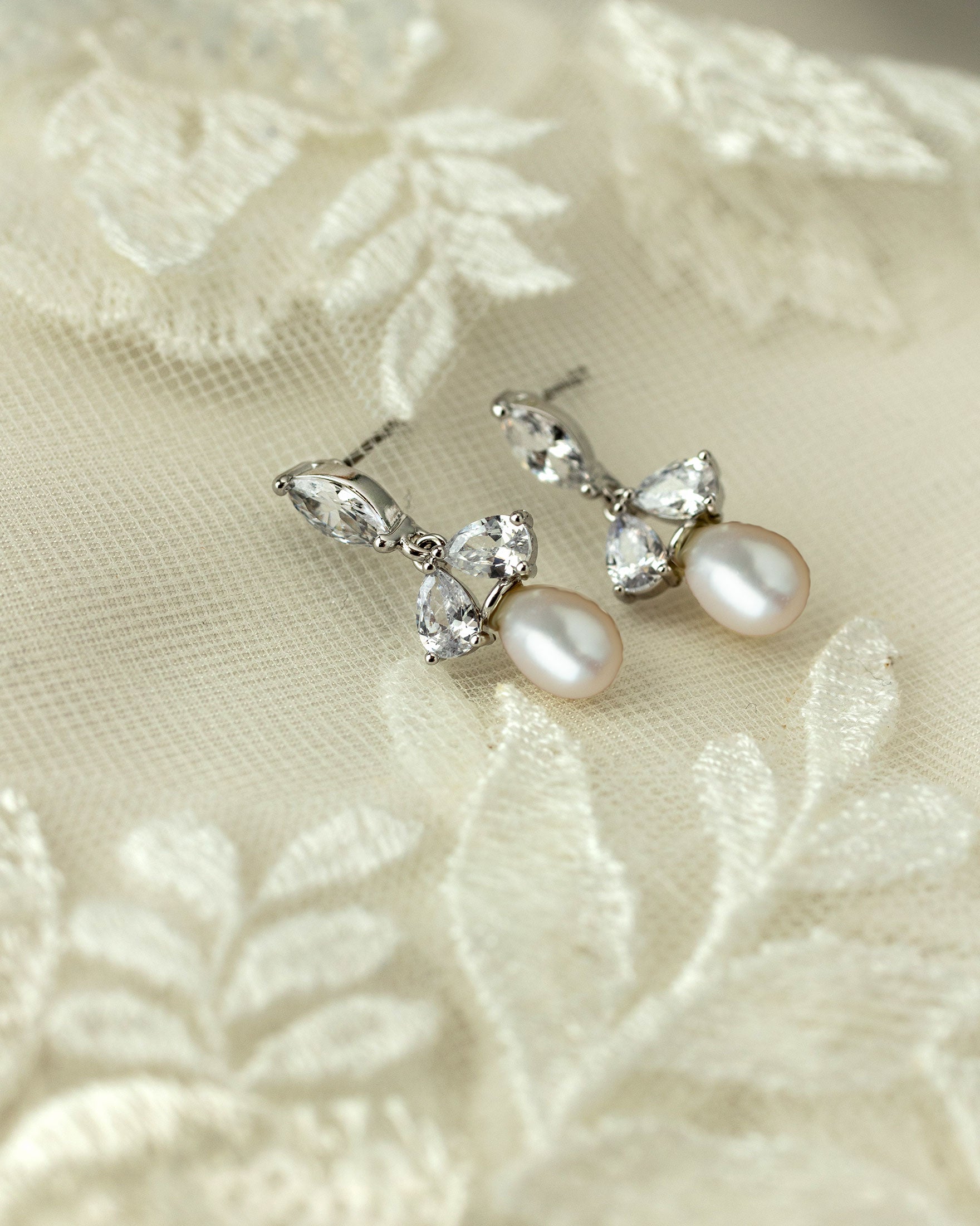 Cultured Pearl Drop Earrings and CZ Jewels - Cassandra Lynne