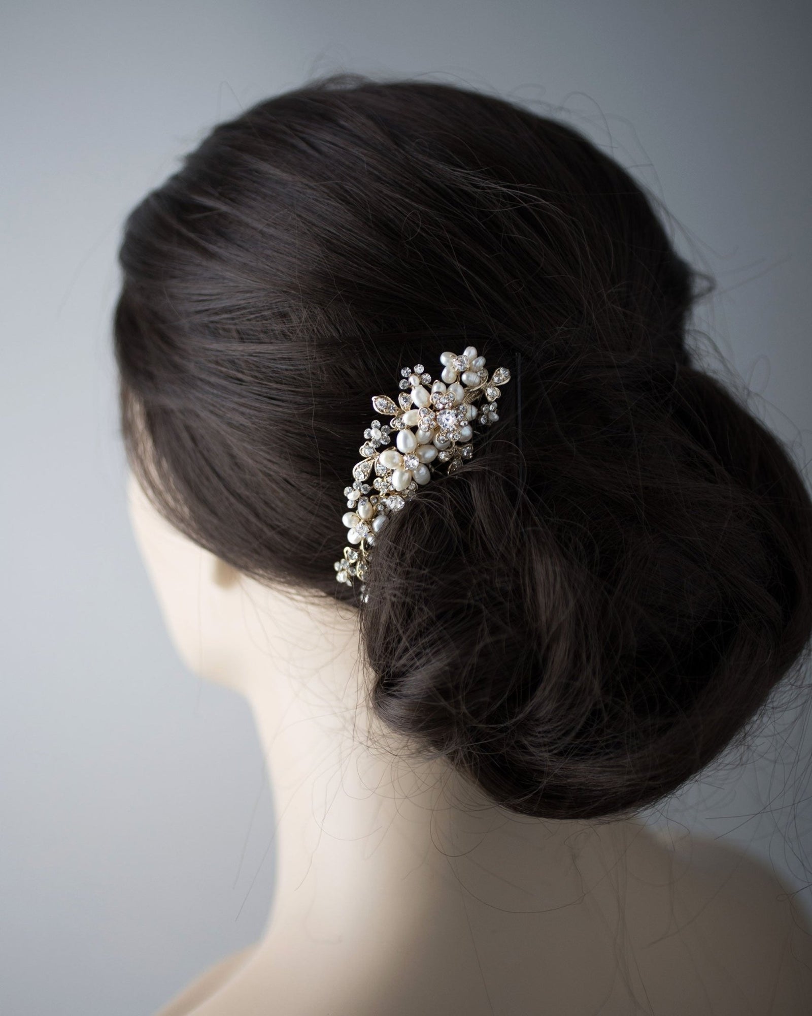 Cultured Pearl Flower Gold Wedding Hair Comb - Hair Comb - Cassandra Lynne
