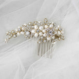 Cultured Pearl Flower Gold Wedding Hair Comb - Hair Comb - Cassandra Lynne