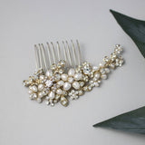 Cultured Pearl Flower Gold Wedding Hair Comb - Hair Comb - Cassandra Lynne