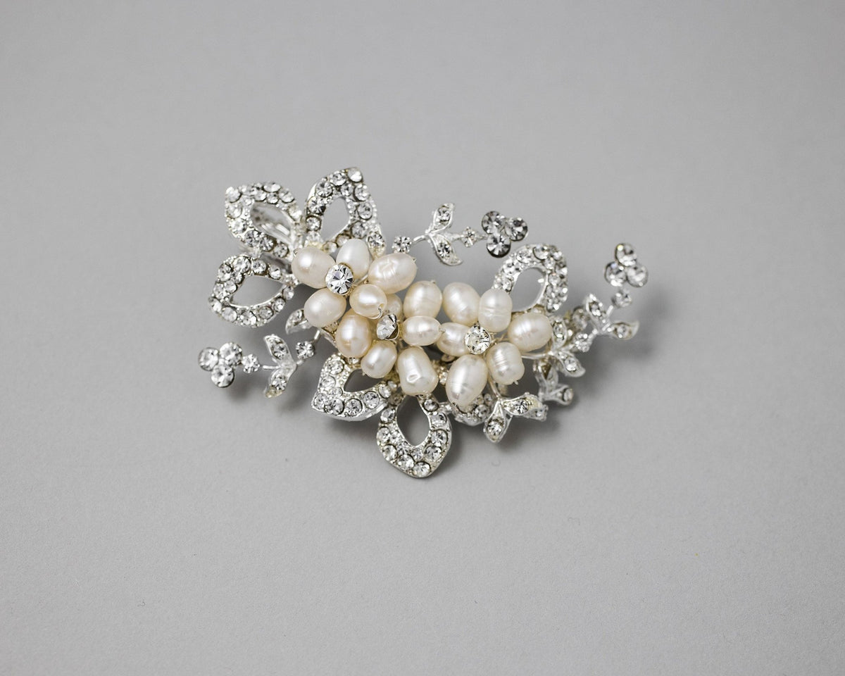 Cultured Pearl Flowers Crystal Wedding Petite Clip - Hair Clips - Cassandra Lynne