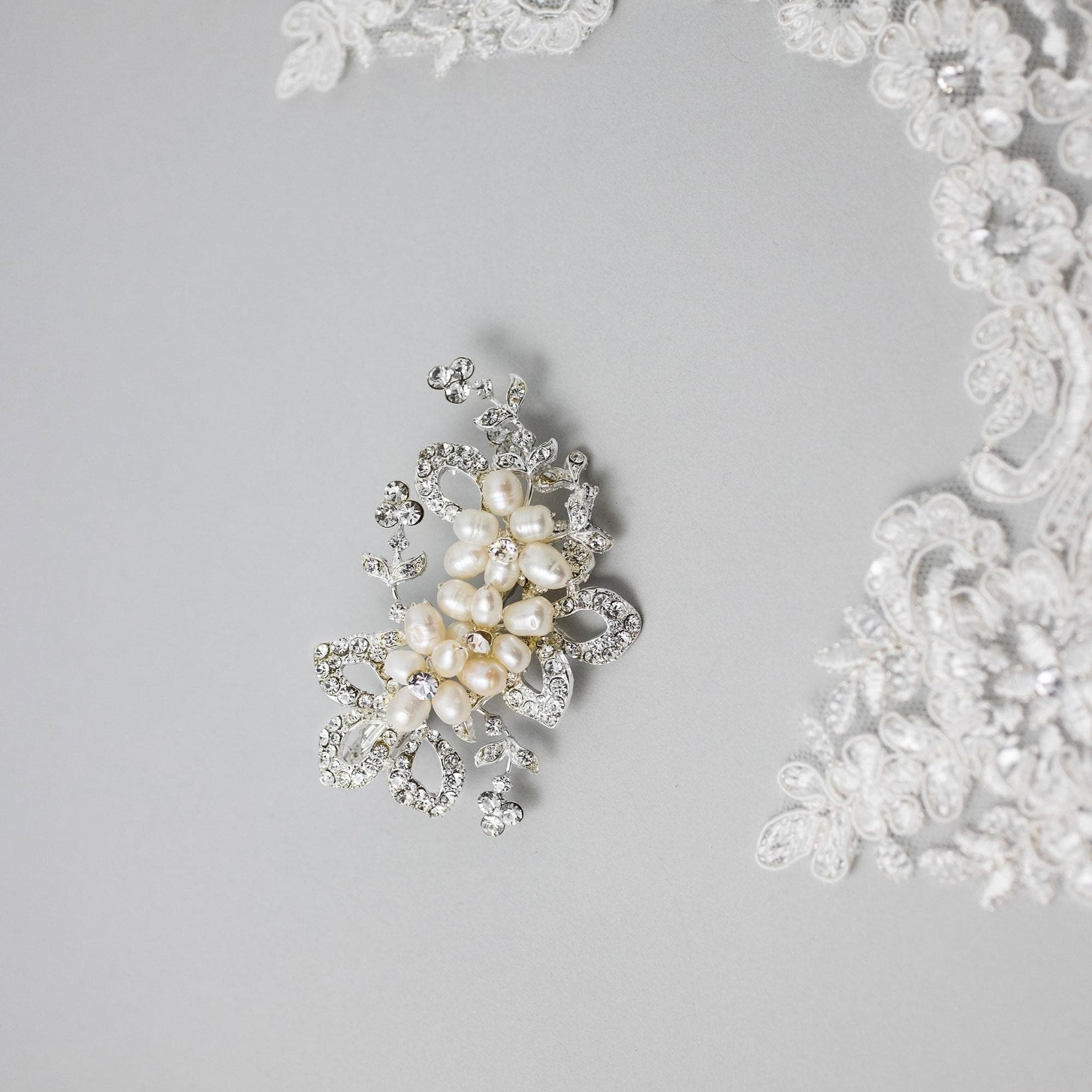 Cultured Pearl Flowers Crystal Wedding Petite Clip - Hair Clips - Cassandra Lynne