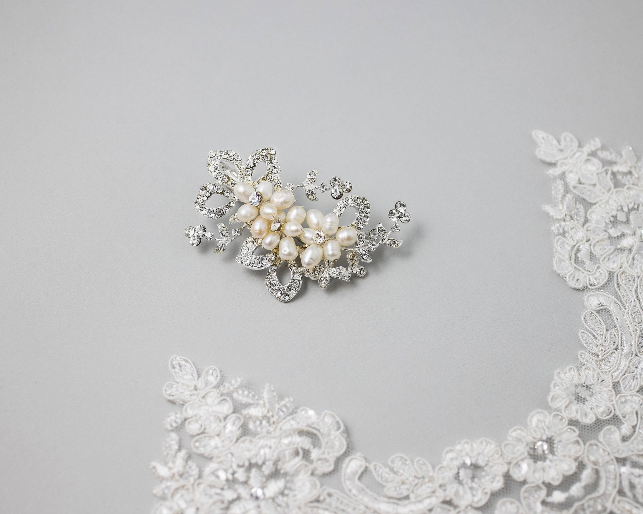 Cultured Pearl Flowers Crystal Wedding Petite Clip - Hair Clips - Cassandra Lynne