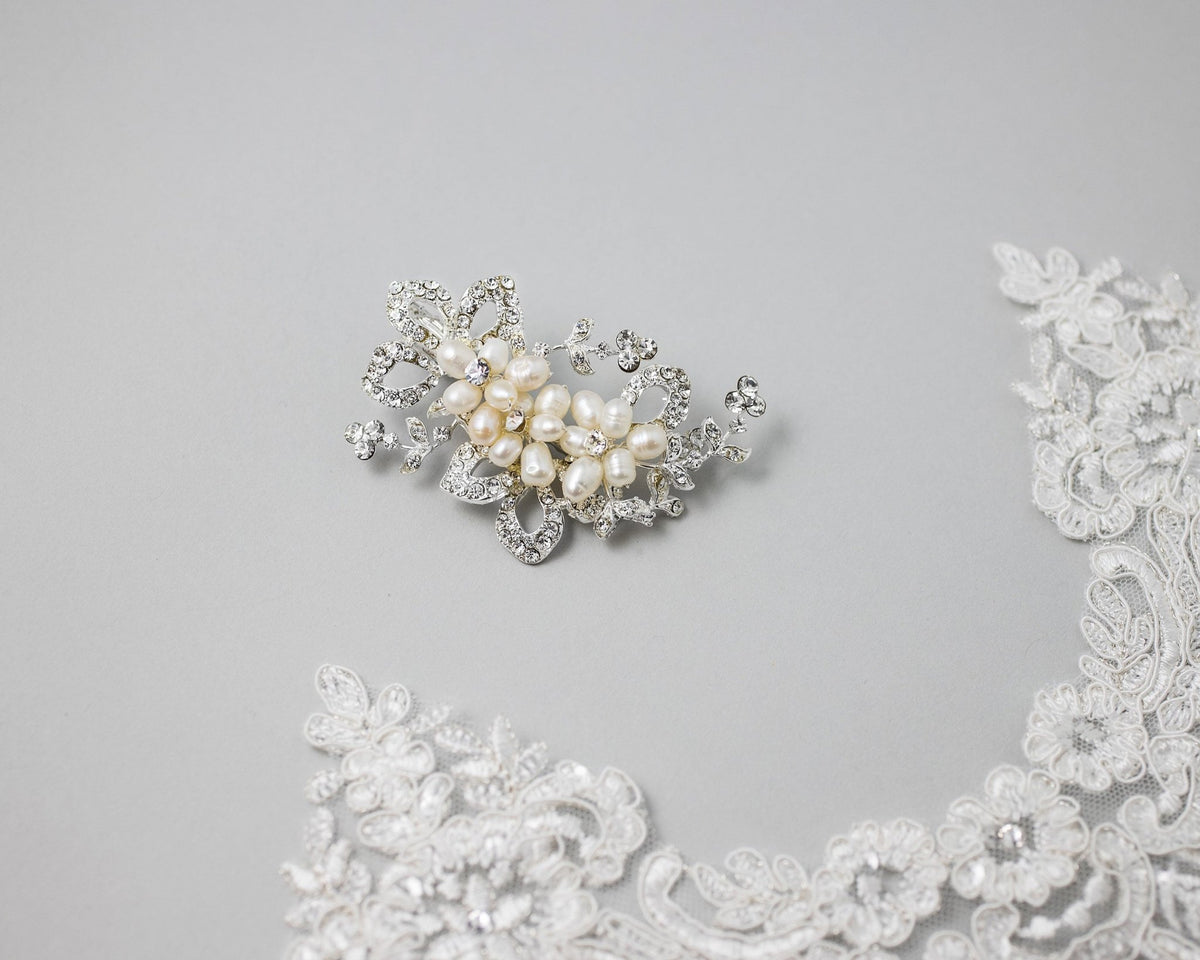 Cultured Pearl Flowers Crystal Wedding Petite Clip - Hair Clips - Cassandra Lynne