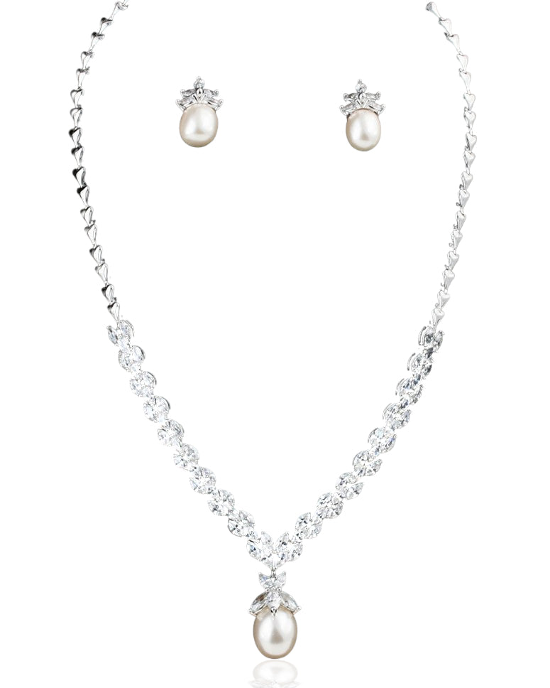 CZ and Freshwater Pearl Wedding Necklace Set - Cassandra Lynne