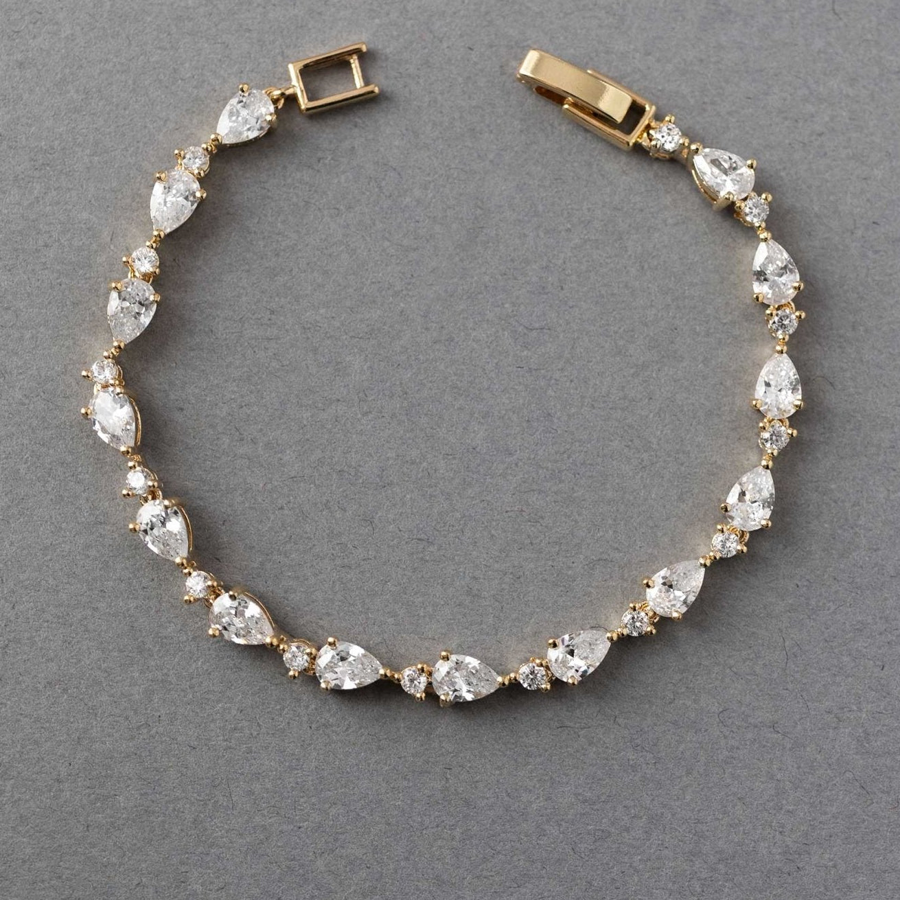 CZ Bracelet of Linked Pear Cut Jewels - Bracelet - Cassandra Lynne