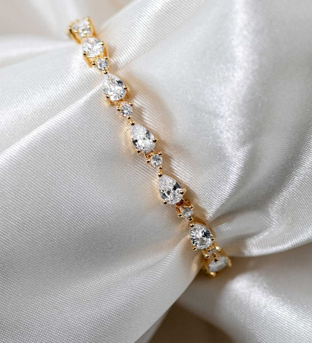 CZ Bracelet of Linked Pear Cut Jewels - Bracelet - Cassandra Lynne