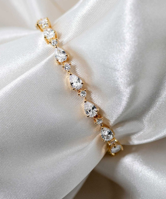 CZ Bracelet of Linked Pear Cut Jewels - Bracelet - Cassandra Lynne
