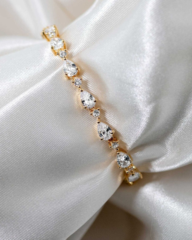 CZ Bracelet of Linked Pear Cut Jewels - Bracelet - Cassandra Lynne