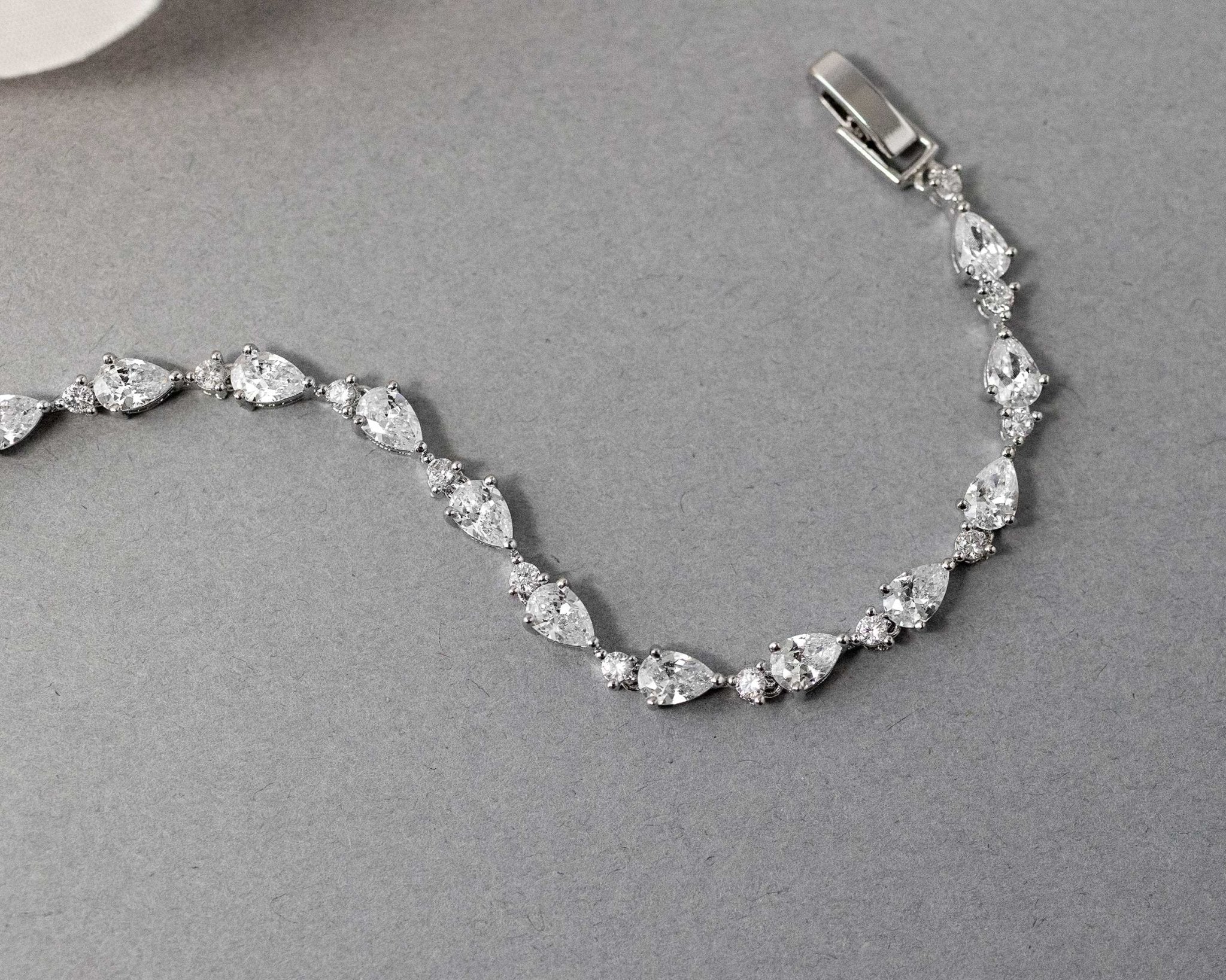 CZ Bracelet of Linked Pear Cut Jewels - Bracelet - Cassandra Lynne