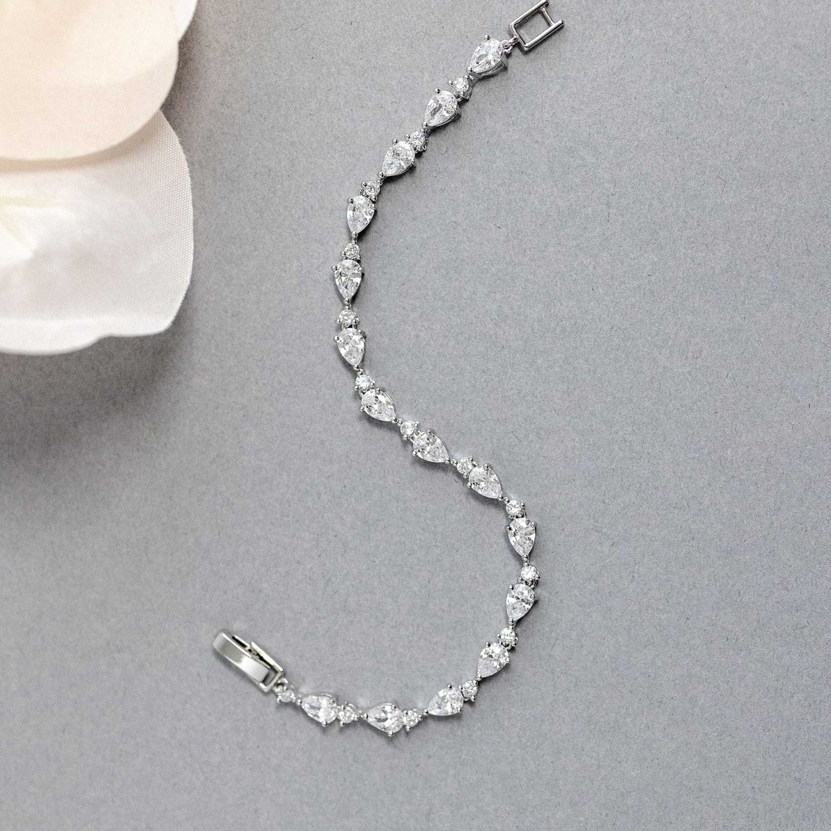 CZ Bracelet of Linked Pear Cut Jewels - Bracelet - Cassandra Lynne