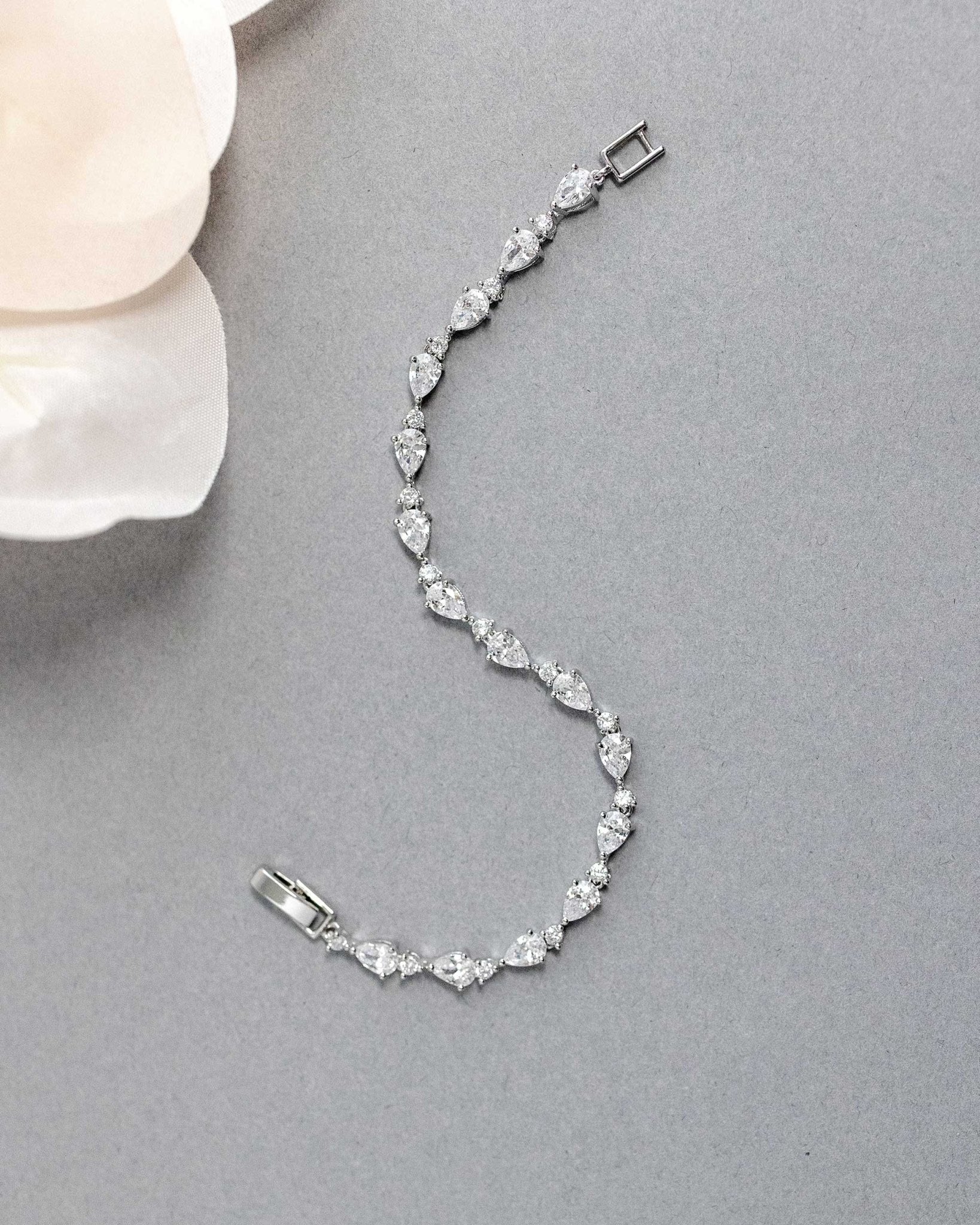 CZ Bracelet of Linked Pear Cut Jewels - Bracelet - Cassandra Lynne