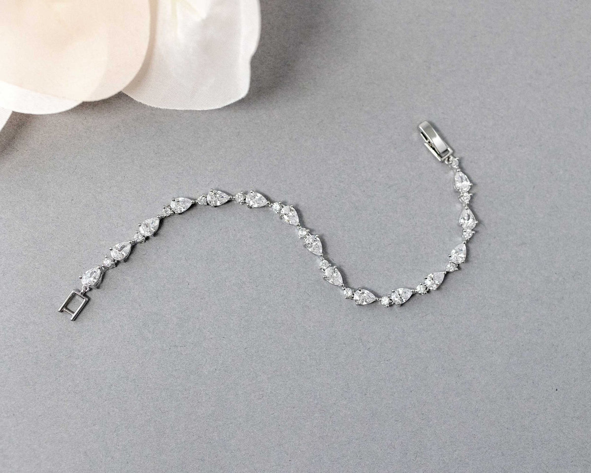 CZ Bracelet of Linked Pear Cut Jewels - Bracelet - Cassandra Lynne