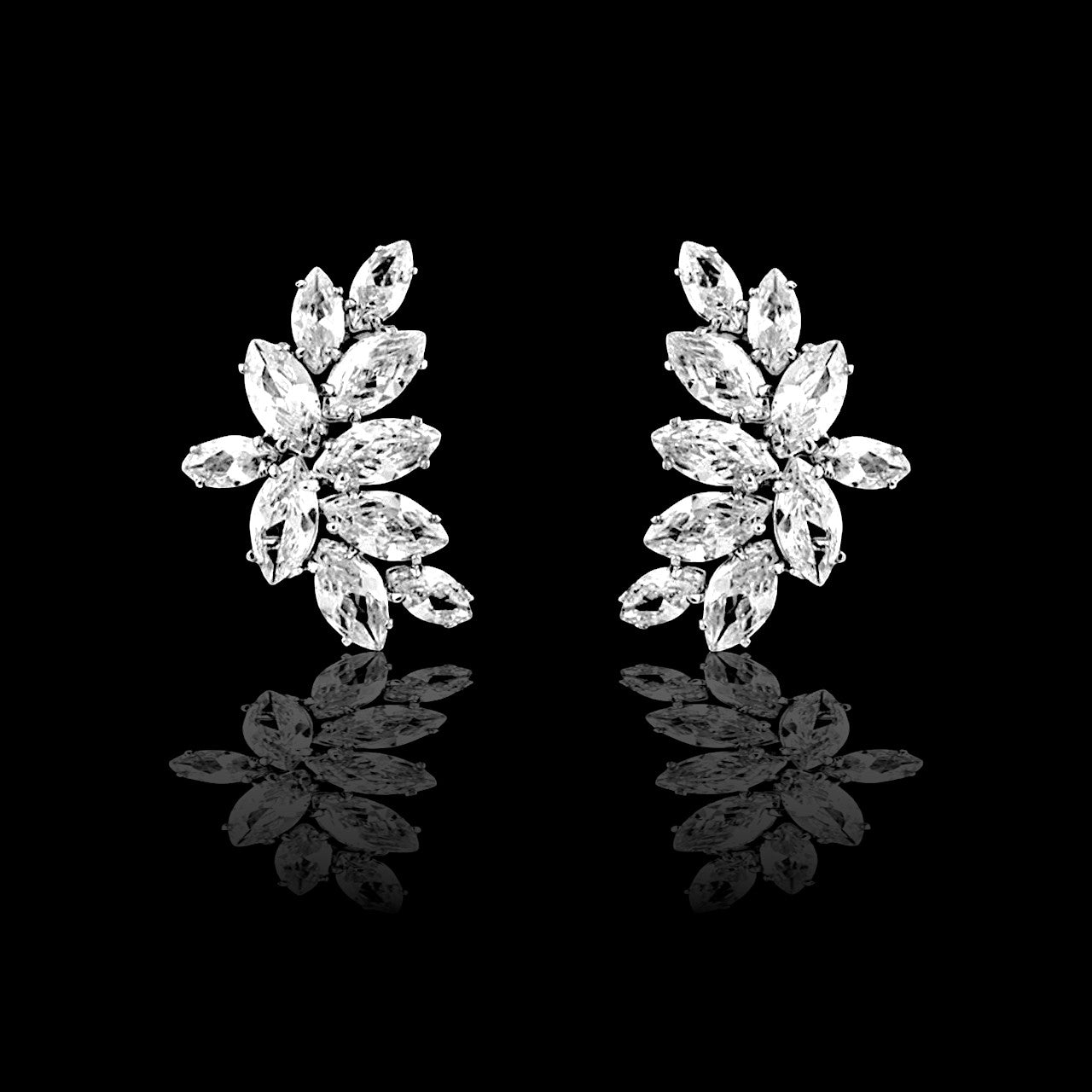 CZ Bridal Earrings of Marquise Leaf Clusters - Earrings - Cassandra Lynne