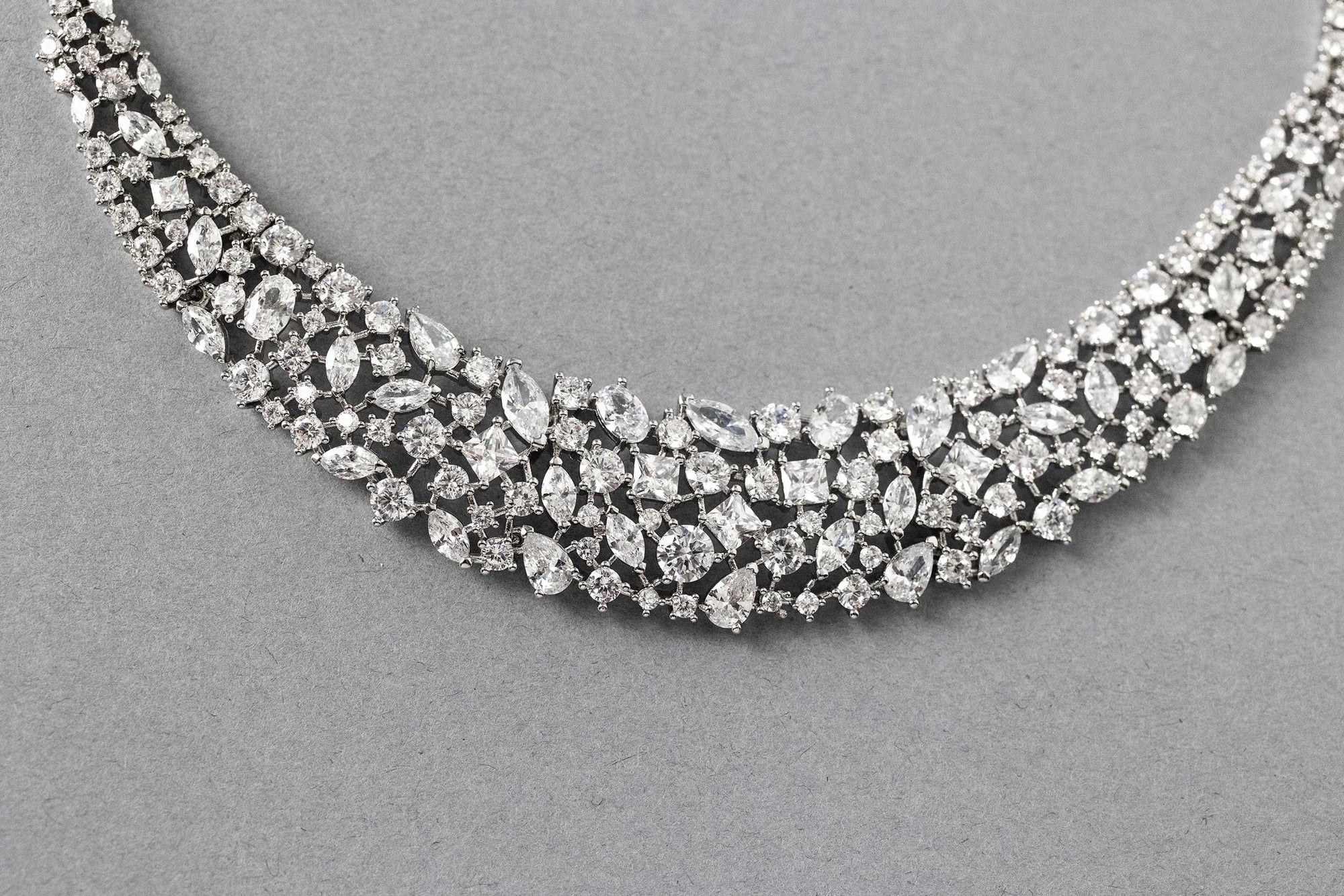 Multi Shape CZ Bib Style Wedding Necklace Set