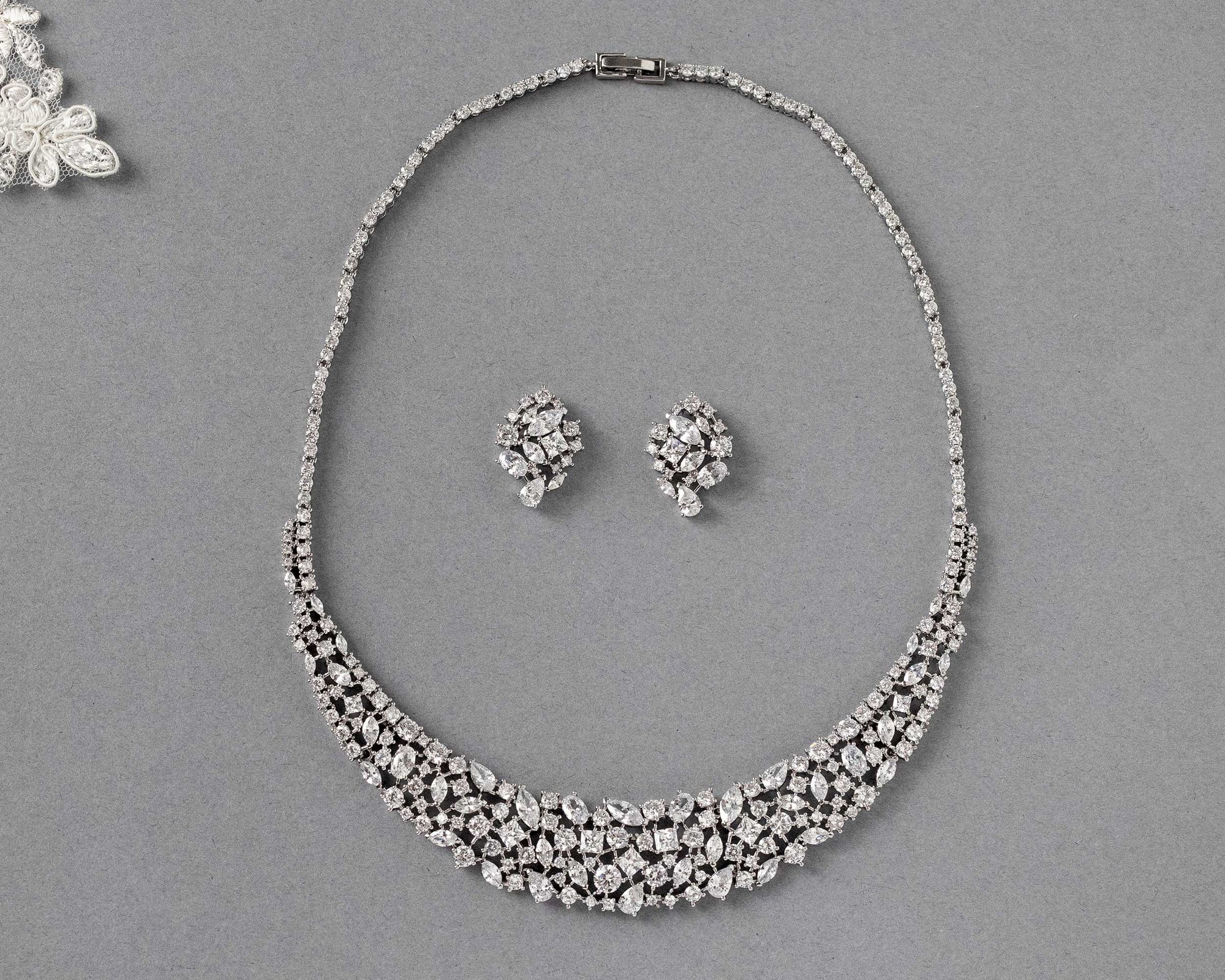 Multi Shape CZ Bib Style Wedding Necklace Set