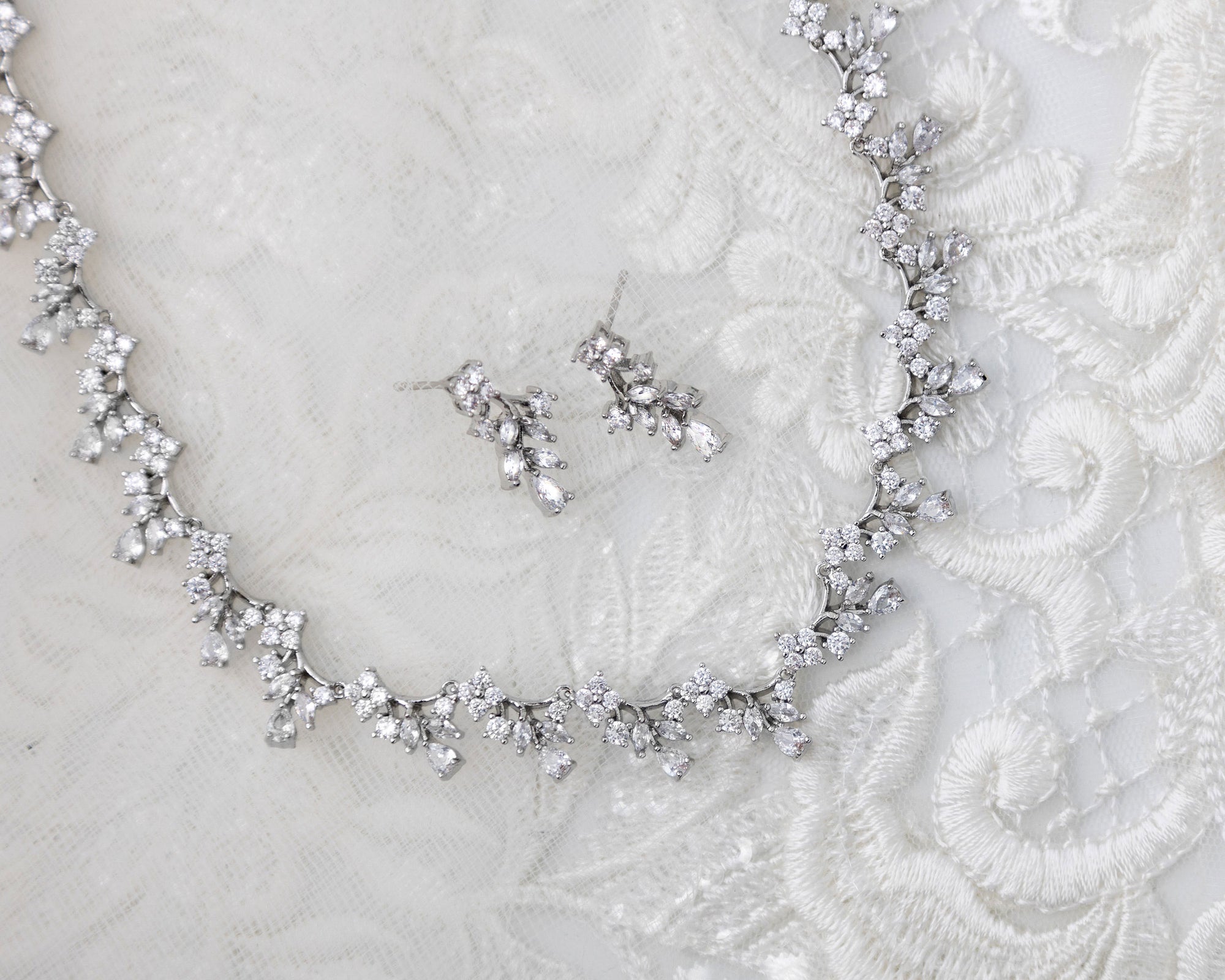 Delicate Floral Links CZ Bridal Necklace Set - Cassandra Lynne