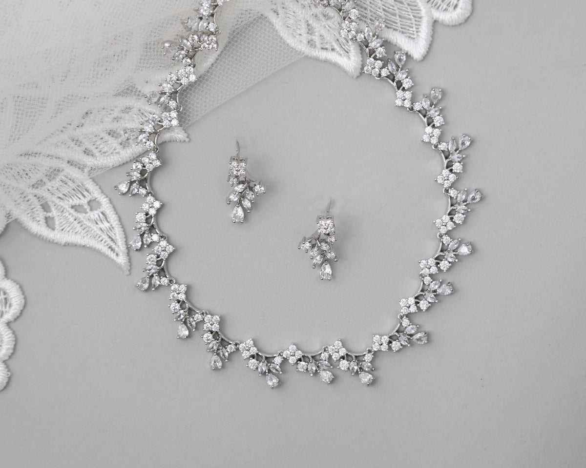 Delicate Floral Links CZ Bridal Necklace Set -Cassandra Lynne