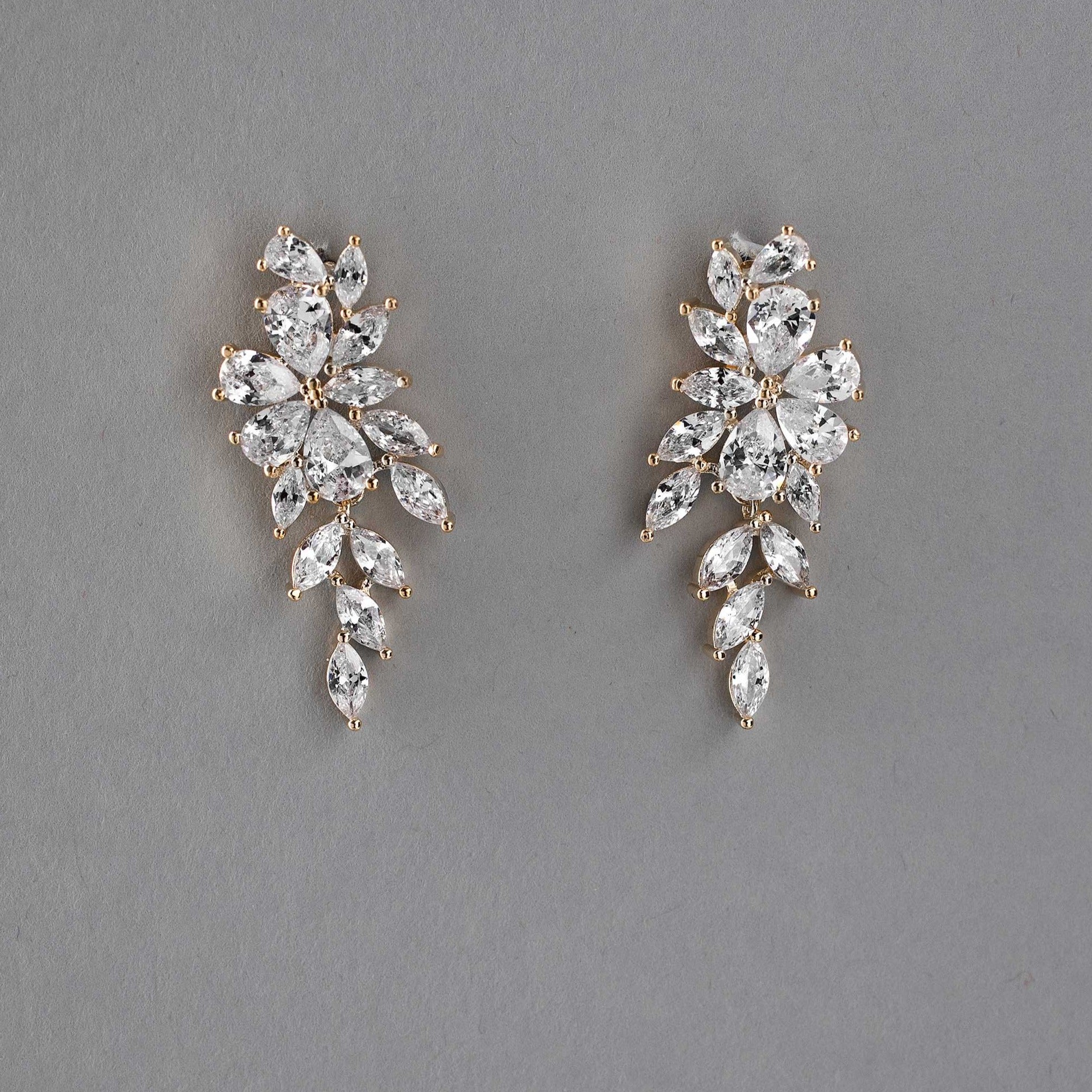 CZ Earrings Teardrop Flower Vine Drop - Earrings - Cassandra Lynne