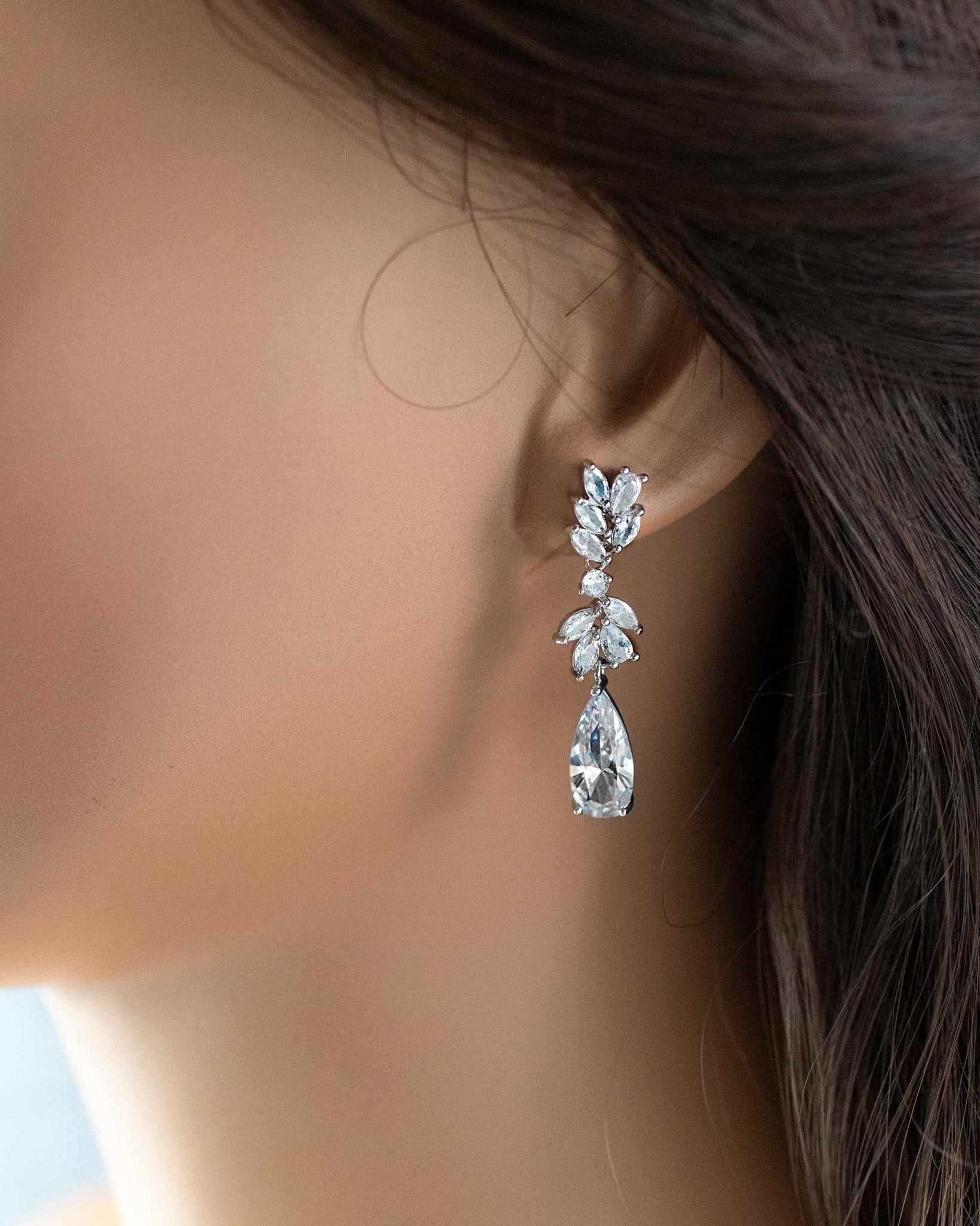 CZ Elongated Drop Wedding Earrings - Earrings - Cassandra Lynne