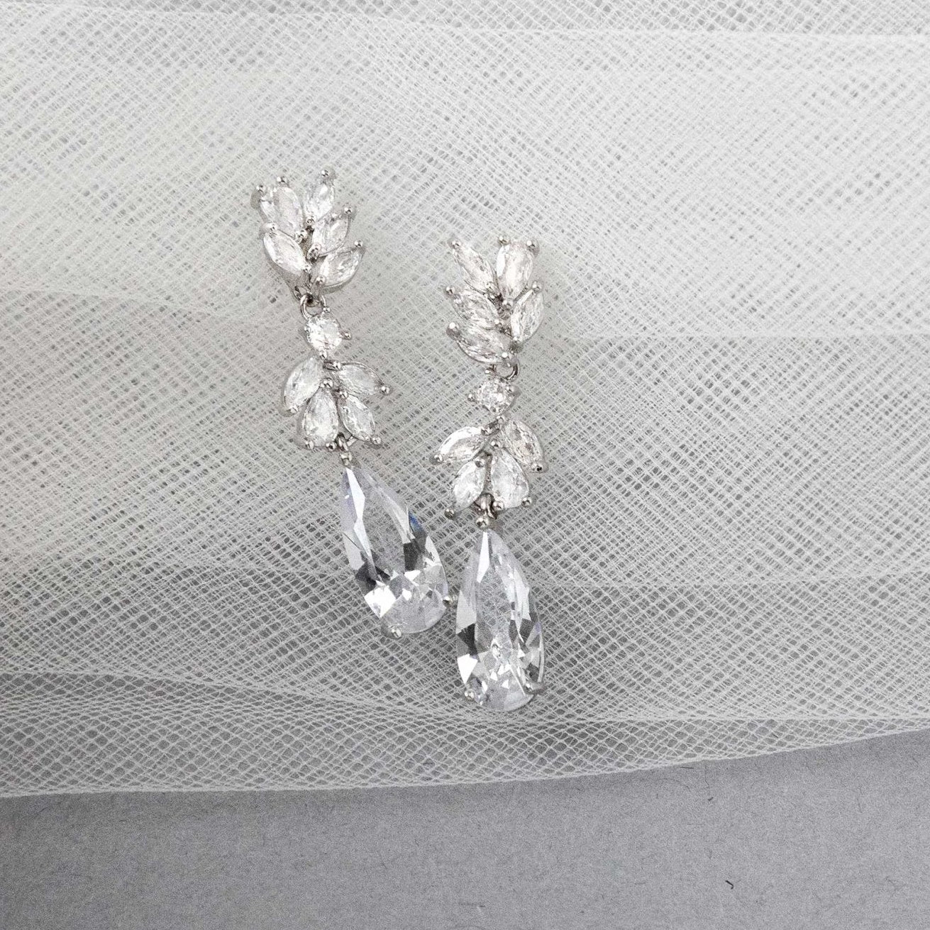CZ Elongated Drop Wedding Earrings - Earrings - Cassandra Lynne